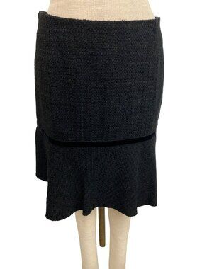 Vintage Y2K Black Conspicuous Layered Wool Blend Asymmetrical Skirt Textured Des